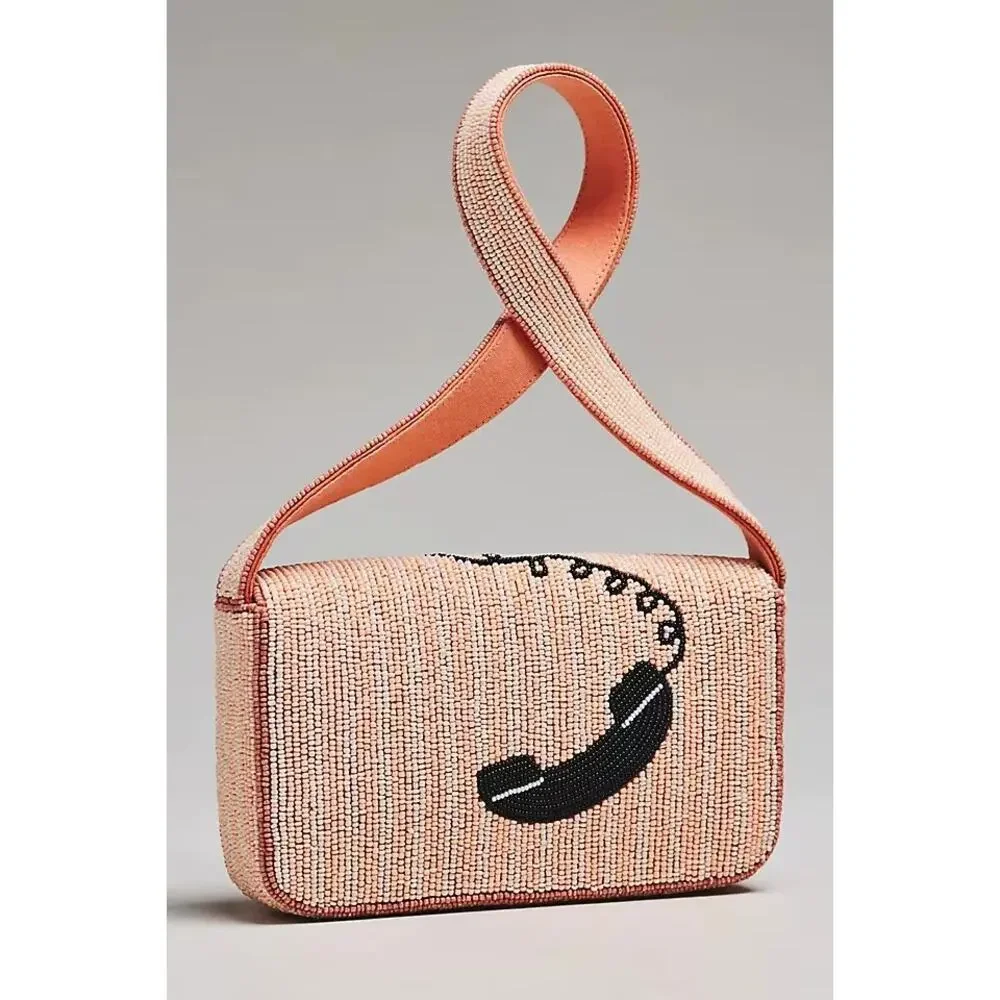 nwt ANTHROPOLOGIE The Fiona Beaded Bag: pink telephone Icon Edition - Picture 2 of 2